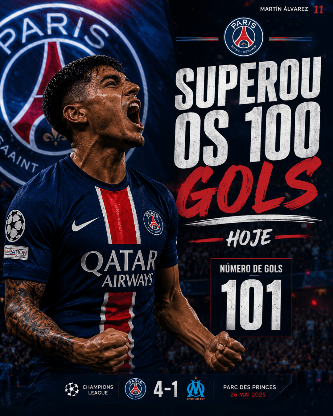 MARTÍN ÁLVAREZ 101 GOLS Hoje no último jogo MARTÍN ÁLVAREZ SUPEROU os 100 gols na carreira, fazendo 2 na última partida