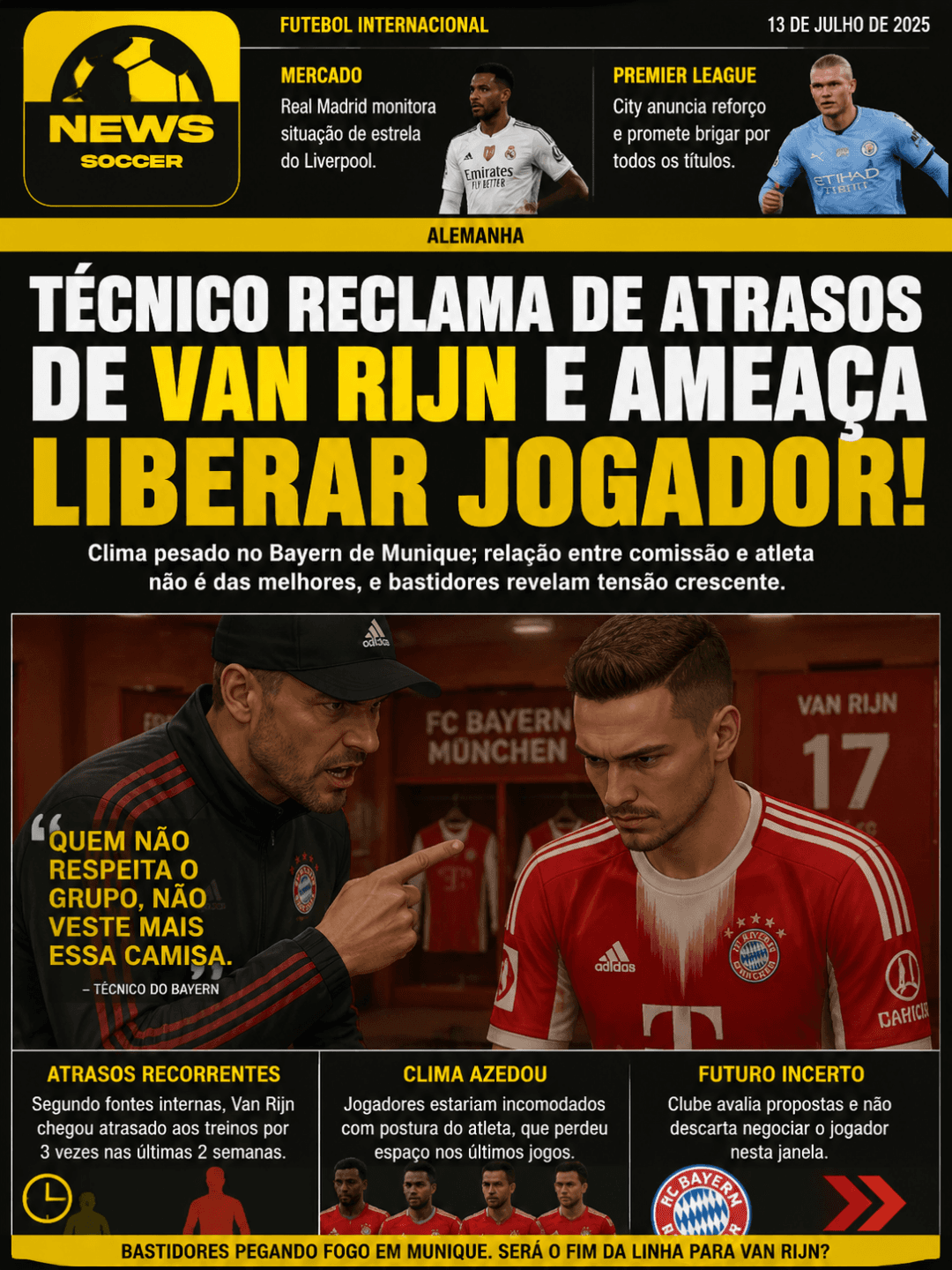 🚨 O CLIMA ESTÁ MUITO RUIM NO VESTIARIO DE MUNIQUE 🔥👀 Van Rijn chega atraso novamente e desperta treinador que teve uma conversa bem ca…