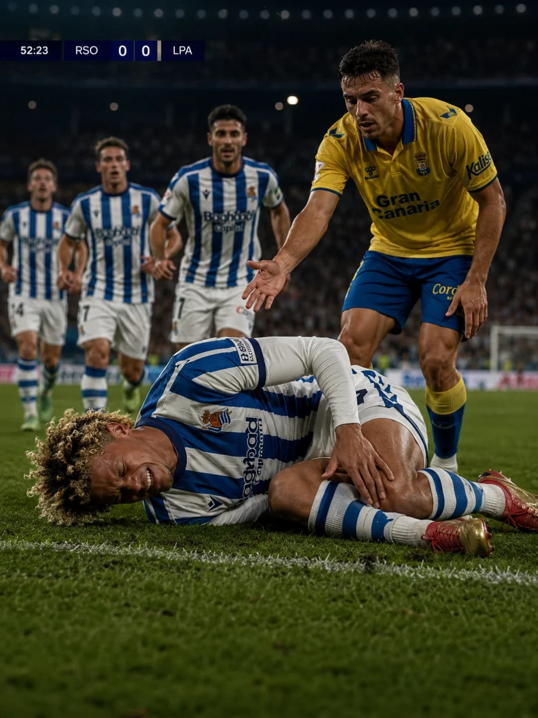 🚨 PREOCUPAÇÃO EM SAN SEBASTIÁN! Durante a partida entre Real Sociedad e UD Las Palmas, Tyler sofreu uma grave lesão no joelho após um la…