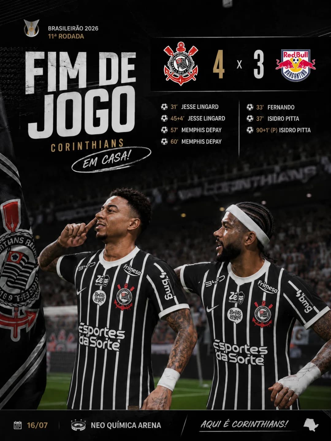 Vencemos em casa!!!! Vamos timão🖤🤍