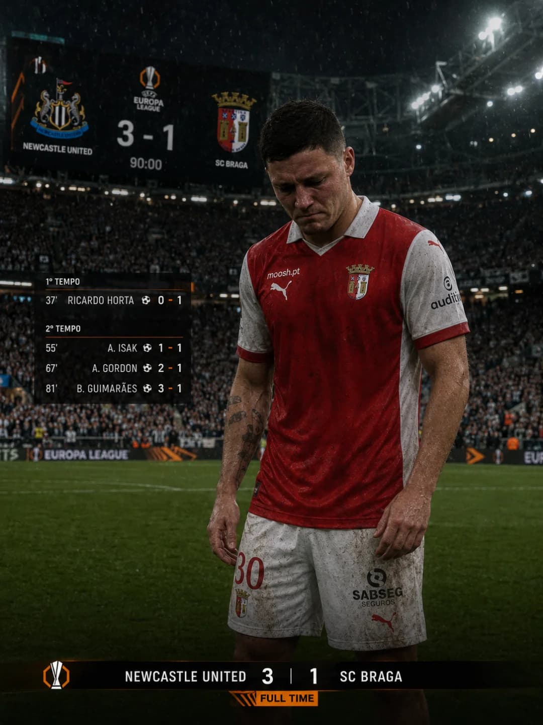 Eu tentei, mas não deu para segurar o ataque do Newcastle e com esse resultado, caímos na fase de liga da UEFA Europa League, peço perdão…