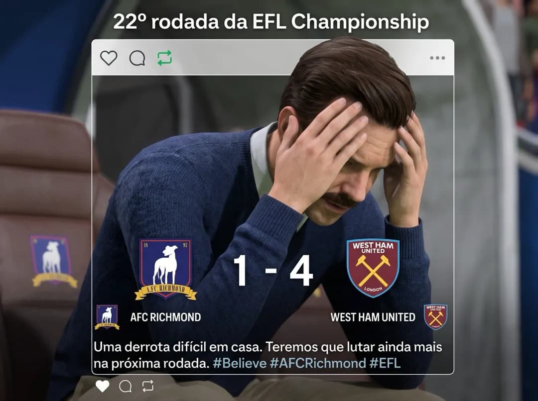 💔 FIM DE JOGO 22º rodada da EFL Championship Tropeço fora de casa. #FC #AFCRichmond #Believe
