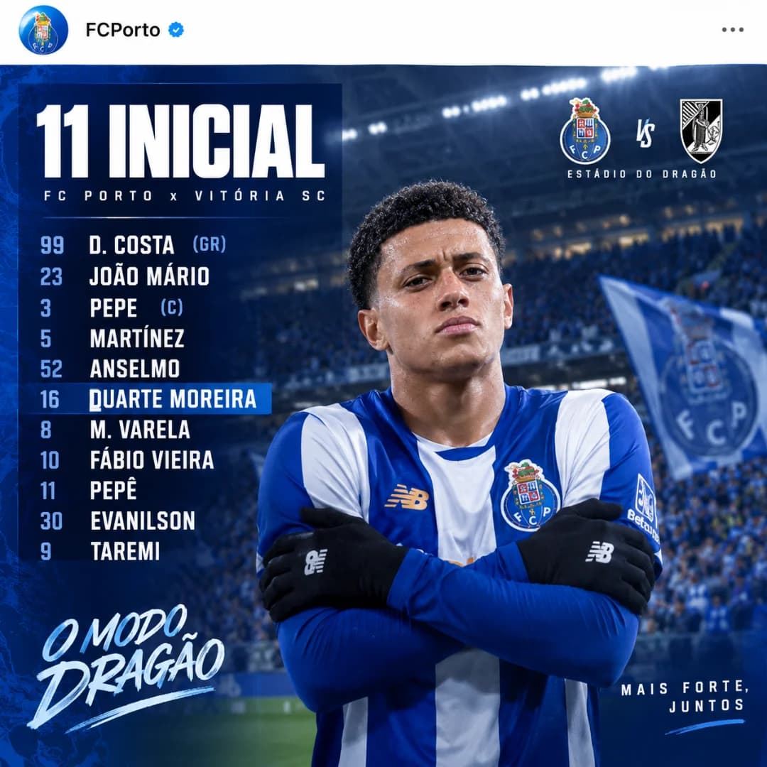 17 anos. Portugal. Hoje, a estreia a titular pelo FC Porto. 🇵🇹🐉