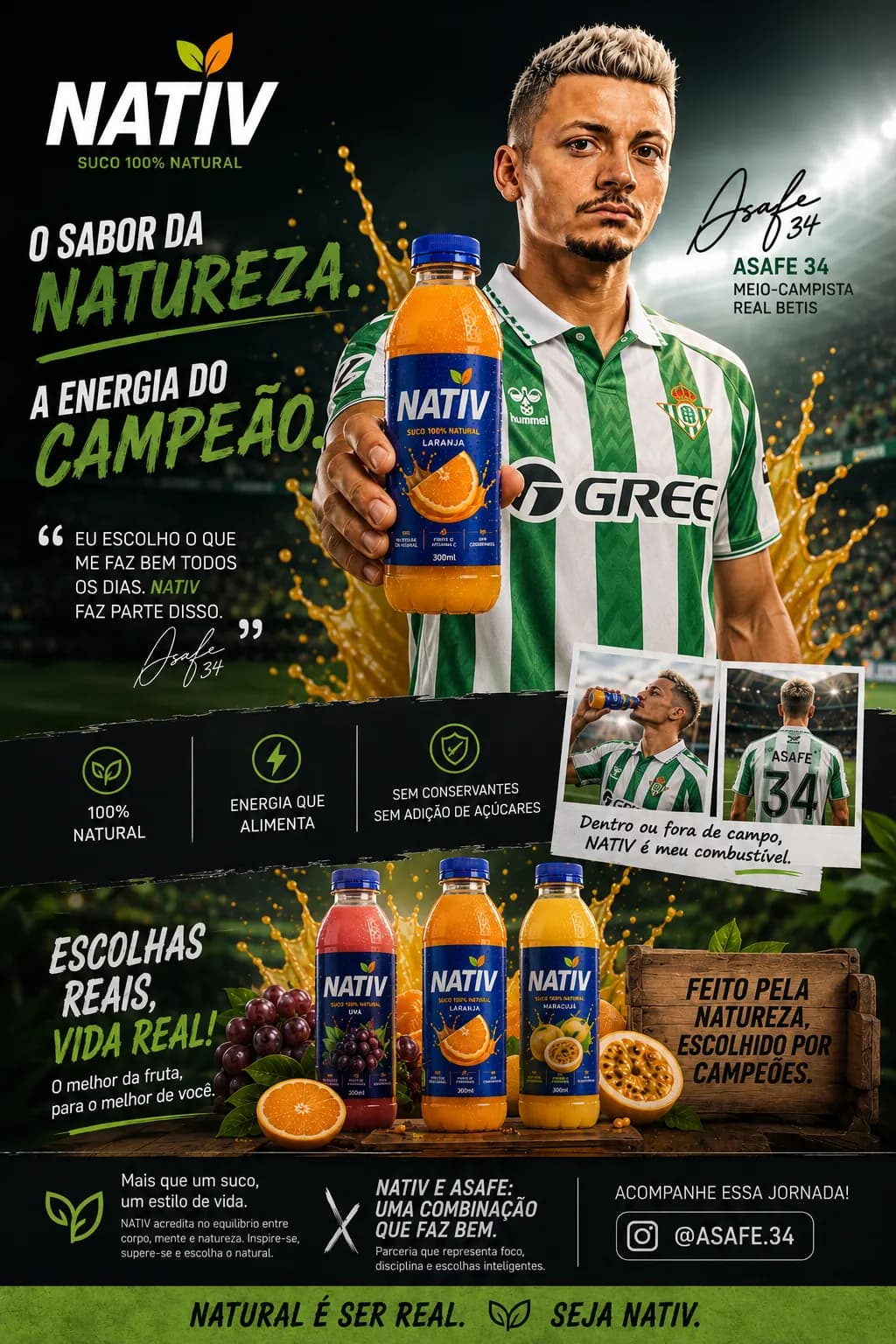 🍊⚽ O sabor da natureza. A energia de quem quer ir além. NATIV: 100% natural para acompanhar cada desafio, dentro e fora de campo. 🌿💚 N…