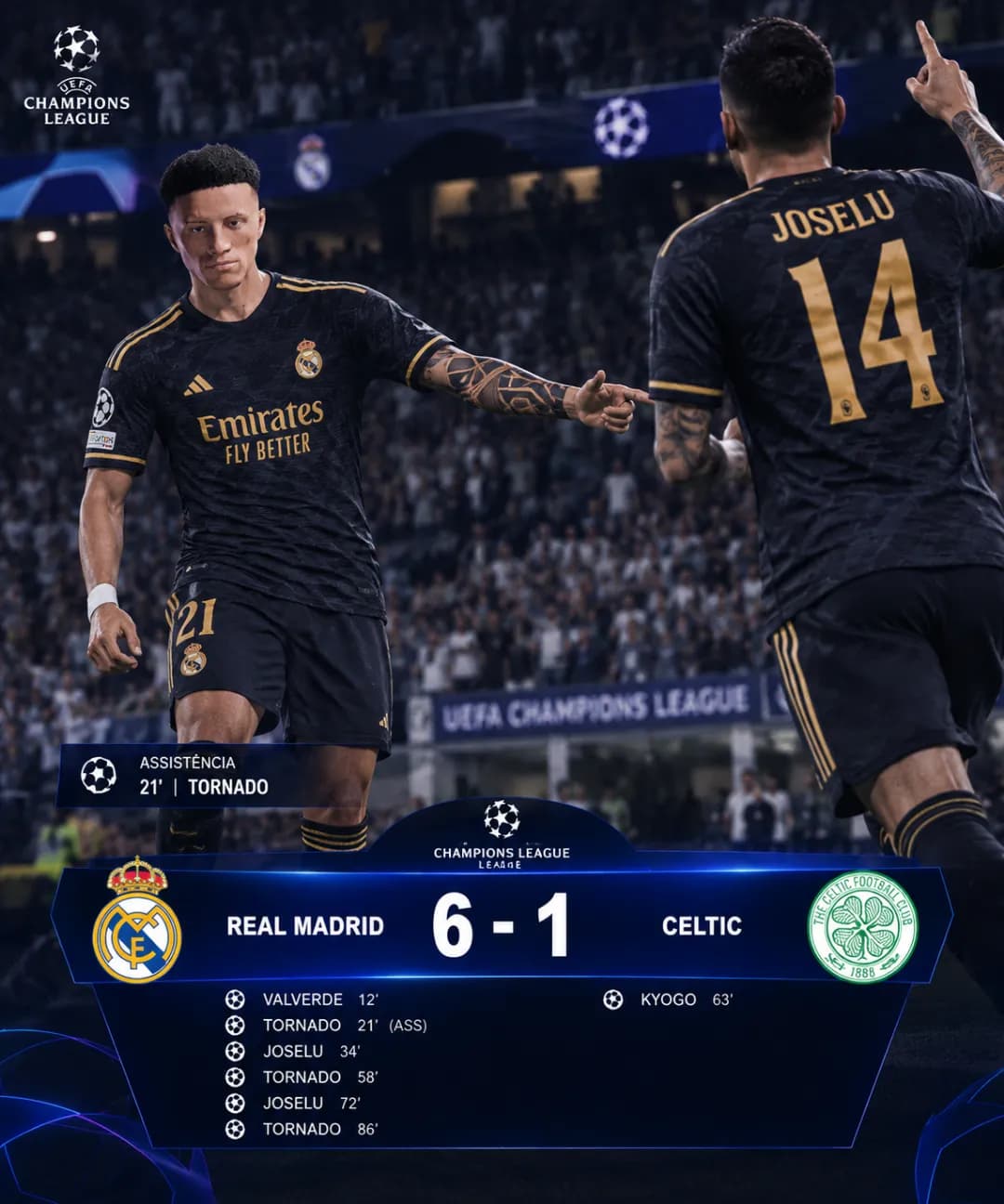 Tornado é clutch no segundo jogo da champions league da 4 assistências e faz um gol deixando o real em primeiro do grupo do campeonato e …