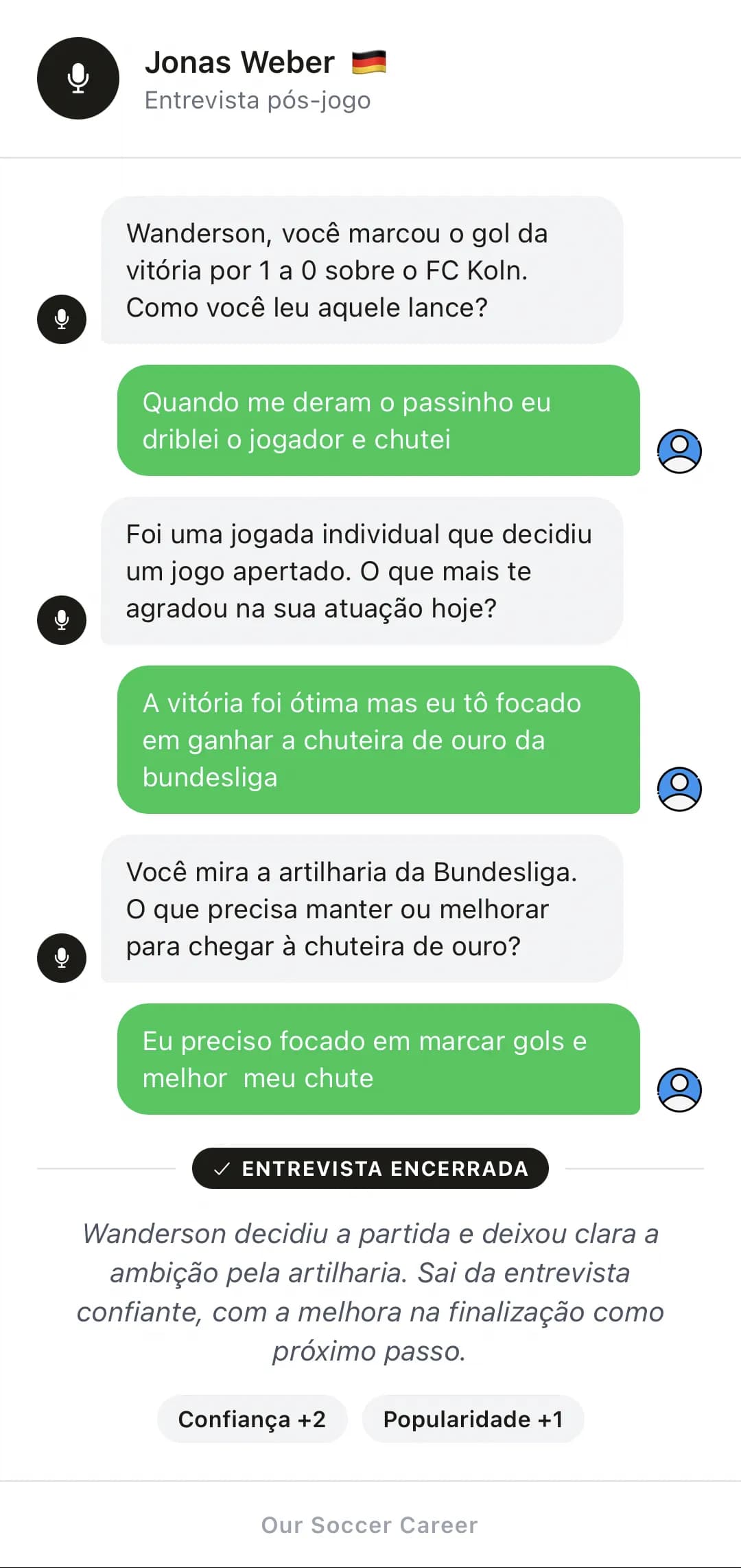 Entrevista pós-jogo e tô focado na artilharia da bundesliga