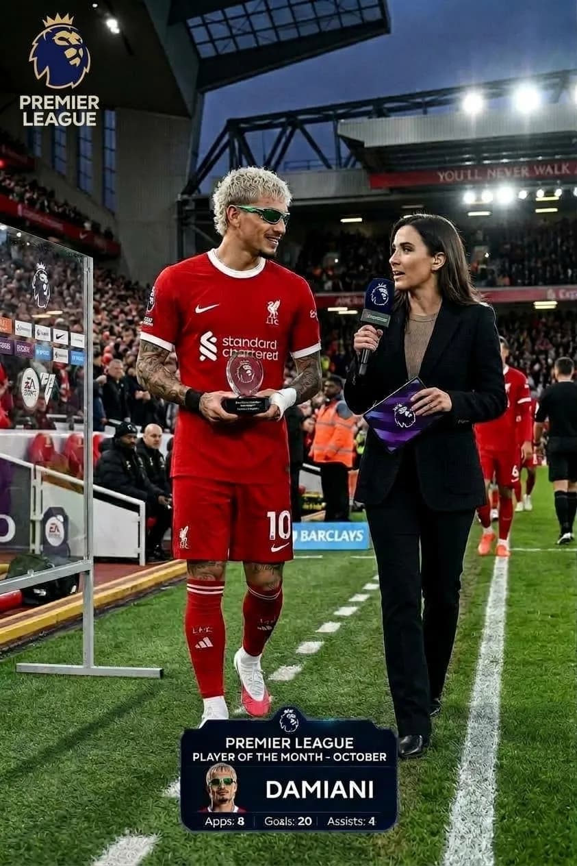 Damiani segue impressionante. Com 20 gols em 8 jogos é artilheiro da Premier league. E recebe ao fim do jogo contra o Everton o prêmio de…