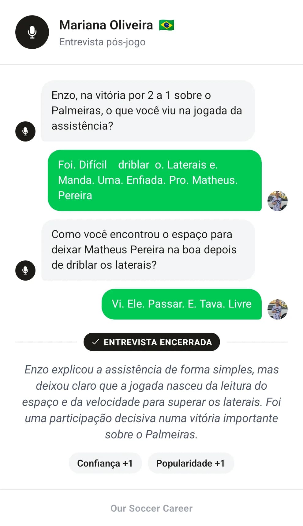 Entrevista pós-jogo